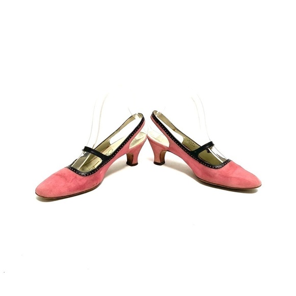 Vintage 1960s pink suede slingback Mary Jane kitten heels - Picture 5 of 8